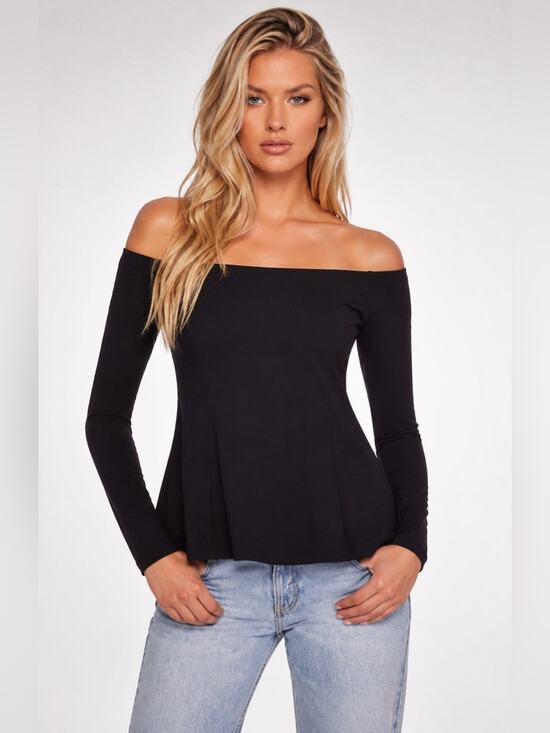 Susana Monaco Tops - Susana Monaco Black Off Shoulder Peplum Top Long Sleeve NWT Size XS Made in USA